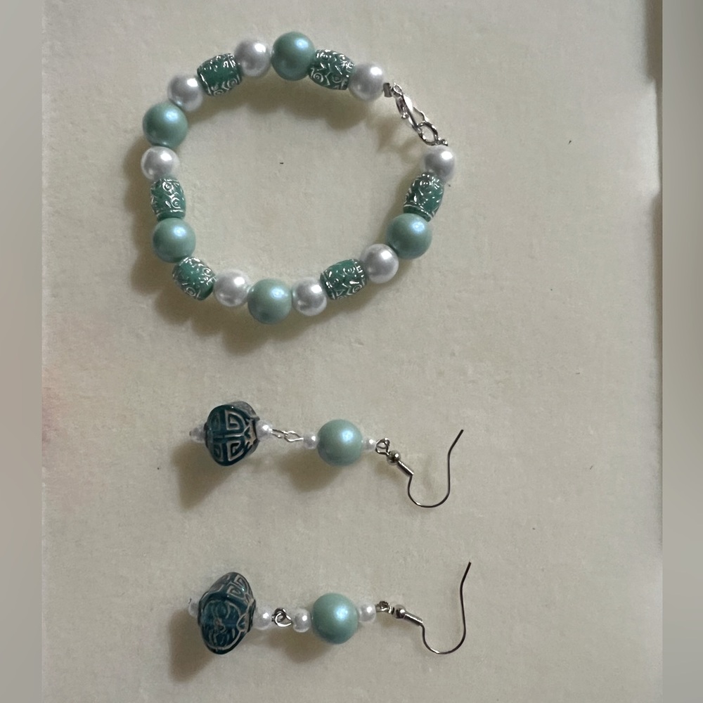 Custom handmade - 1 of a kind Bracelet and Earrings- Nickel Free metal